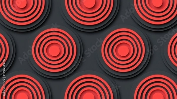 Fototapeta Geometric Patterns of Red Circles on Dark Background for Design