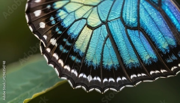 Fototapeta Close up Detailed Macro Shot of a Blue Morpho Butterfly Wing Exquisite Wing Detail and Pattern