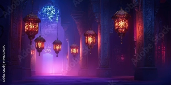 Obraz Animated Turkish Temple with Ramadan Lanterns and Golden Glow