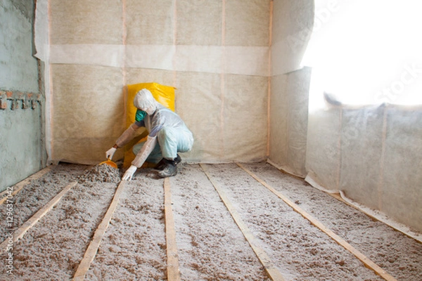 Obraz Master stacked cellulose insulation in the floor