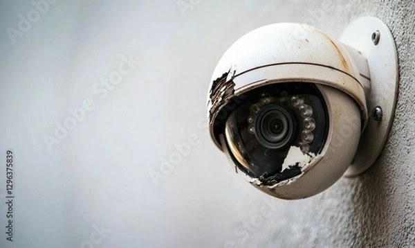 Obraz Damaged Security Cameras on Walls Showing Wear and Vandalism