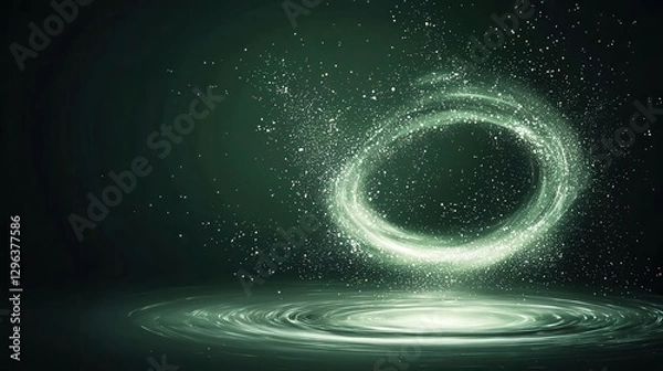 Fototapeta A hyperrealistic cosmic wormhole with swirling energy, glowing particles, and dynamic light, set on green