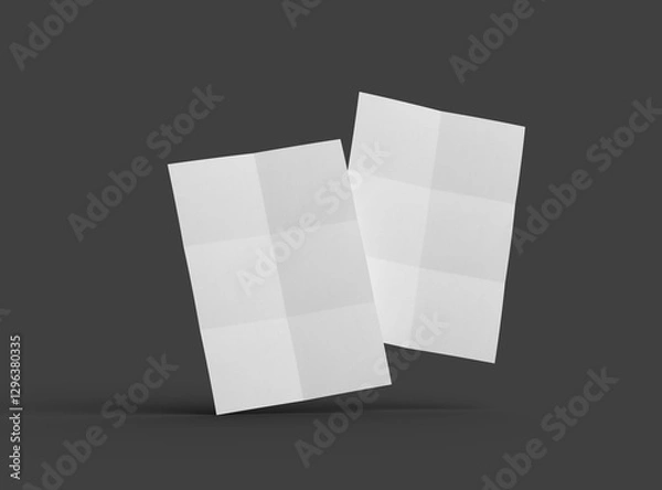Fototapeta 3d rendered image of a A4 sheet with square bends isolated on a dark grey background