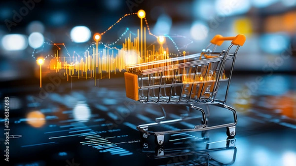 Obraz E-commerce growth insights digital marketplace data visualization urban setting aerial view analytics trends