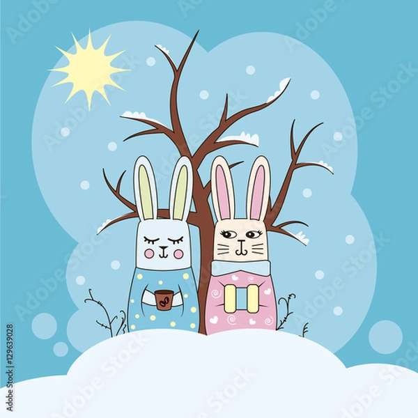 Obraz Rabbits in snow