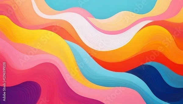 Fototapeta vibrant abstract design featuring layered wavy shapes in bright colors such as pink orange yellow blue and white concept of graphic design branding and creative advertising