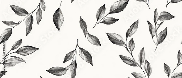 Obraz seamless pattern of hand drawn botanical leaves in monochrome, featuring detailed leaf illustrations on light background. design is elegant and natural, perfect for textiles or wallpapers