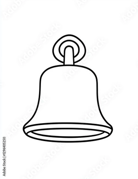 Fototapeta Simple black line drawing of a bell on a white background.