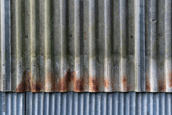 Fototapeta Old zinc wall has a vertical, overlapping pattern.