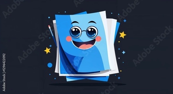 Fototapeta blue paper abstract cartoon on plain dark black background illustration