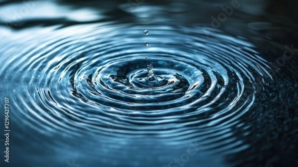Fototapeta A single water drop creates perfect concentric circular ripples spreading outwards