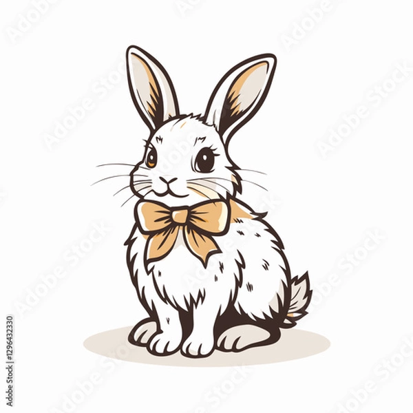 Fototapeta Charming rabbit with bowtie sitting, playful innocence