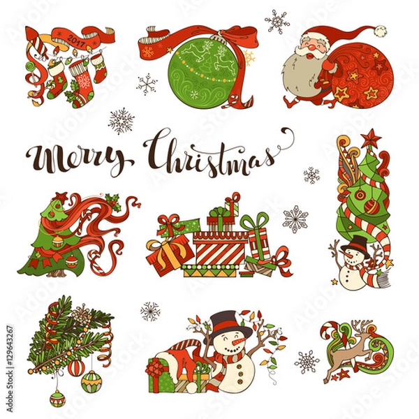 Fototapeta Vector set of Merry Christmas decorations and design elements.