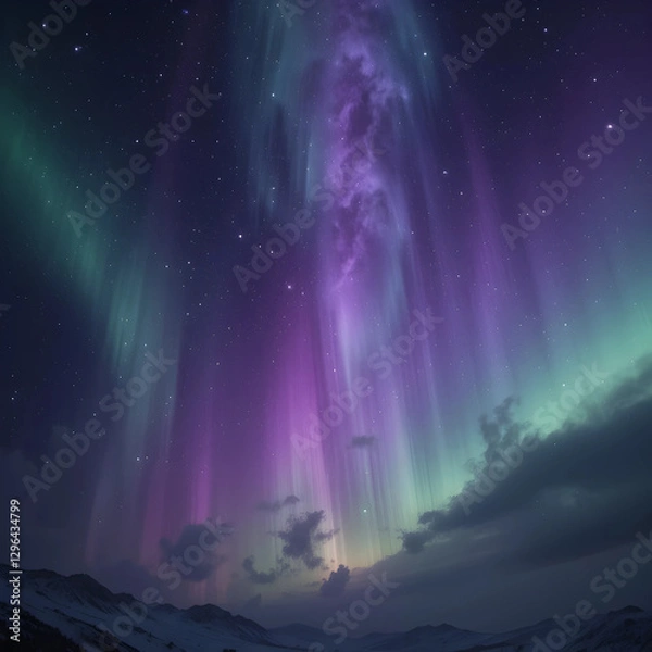 Obraz A dreamy purple aurora shining in the night sky.