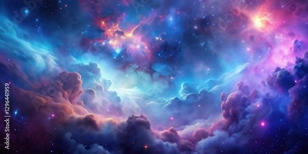 Fototapeta A Celestial Tapestry of Vivid Nebulae and Dreamlike Clouds Swirling Across a Starry Expanse
