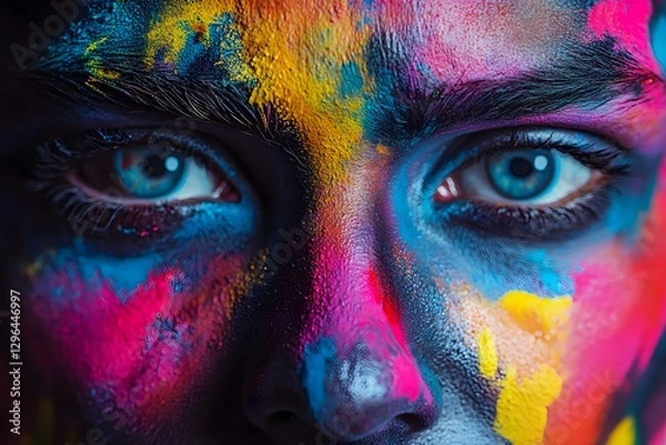 Fototapeta An artistic close-up of a face, with colorful paint swirling around it, representing creativity and diversity in advertising