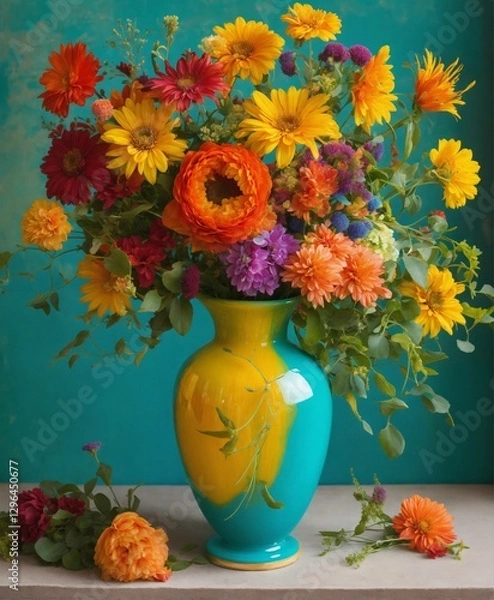 Fototapeta Unique and bold vibrant turquoise vase