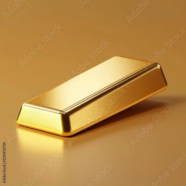 Fototapeta A single rectangular gold ingot resting on a smooth surface