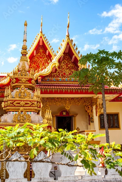 Obraz Colorful golden Buddhist temple in Vientiane, Laos, Asia