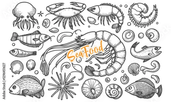 Fototapeta High-quality hand-drawn vector illustration of Hand Drawn Seafood in a sketch style, perfect for design projects and digital art.