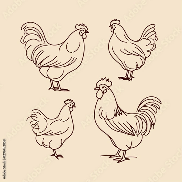 Fototapeta Line art illustration of chicken with different pose 51367