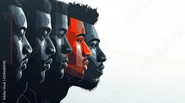 Obraz Profile portraits of men, side view, abstract style, for social media