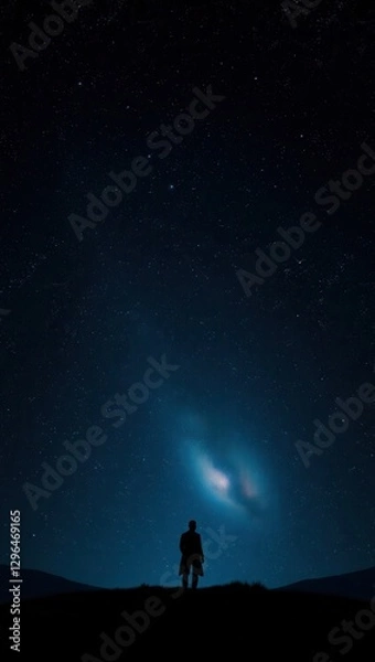 Fototapeta Majestic silhouette figure with subtle mysterious contours set against breathtaking cosmic night sky where millions bright shimmering stars twinkle like.