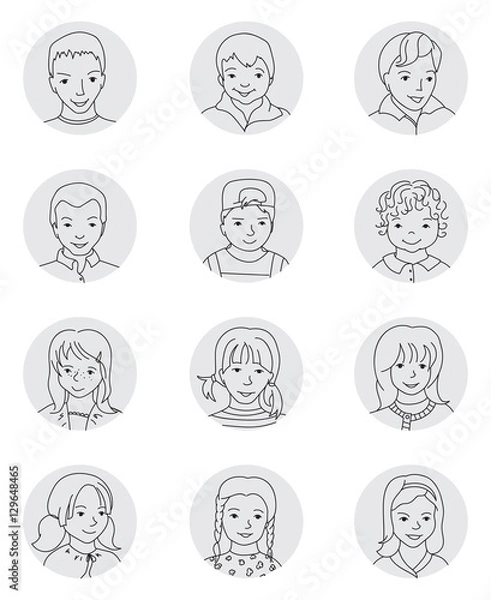 Obraz Kid avatar set thin line vector