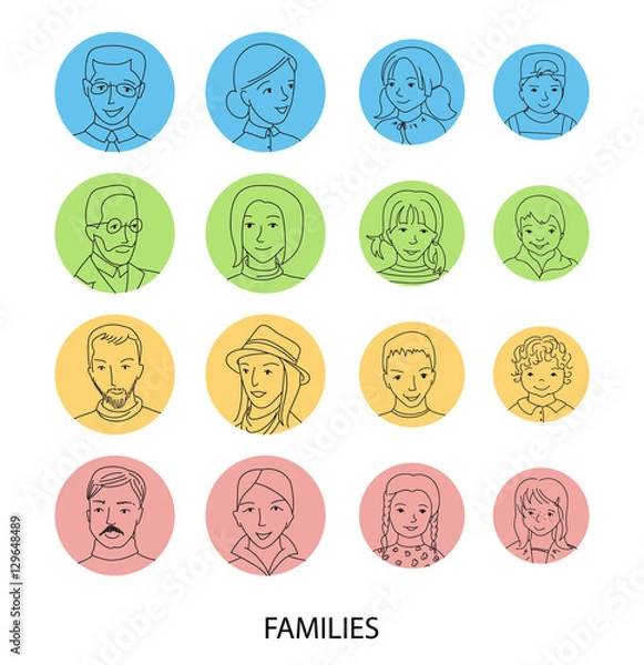 Obraz Families avatar set thin line vector