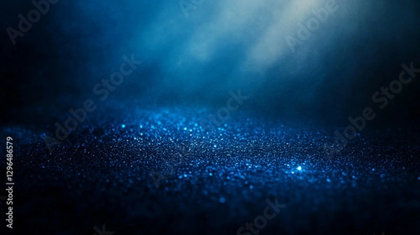 Fototapeta Abstract blue glitter background with dark smoky texture and sparkle glow deep shiny night magic