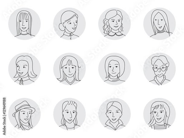 Obraz Women avatar set thin line vector