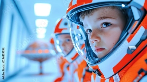 Fototapeta Children Ready For A Space Adventure In Future