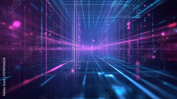 Fototapeta A digital-style grid fading into a futuristic void