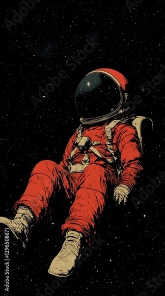 Fototapeta A lone astronaut floats in the blackness of outer space