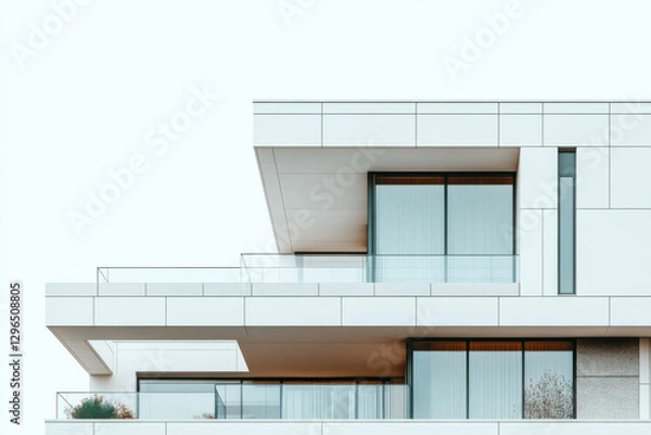 Fototapeta Modern White Residential Building Facade with Copy Space Background