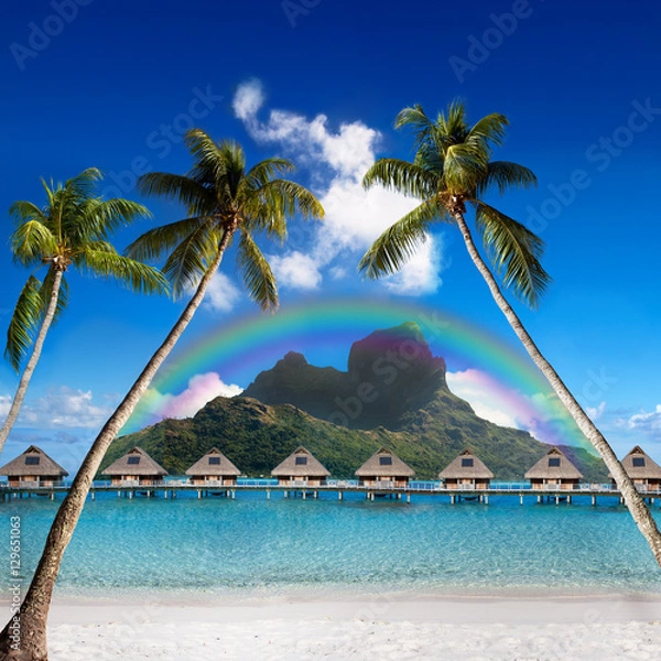 Obraz rainbow over the mountain Otemanu. Bora-Bora. Tahiti..