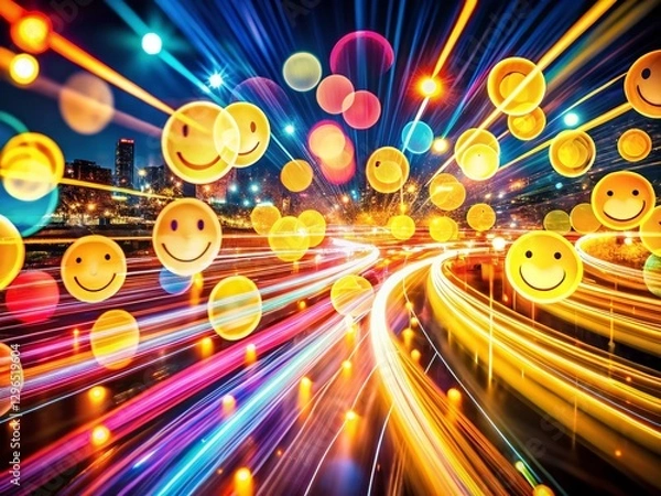 Fototapeta Happy Faces, Light Trails, Joyful Night Long Exposure Photography