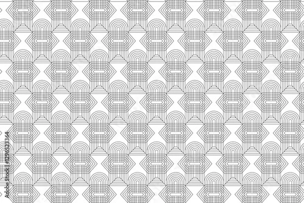 Fototapeta Abstract minimal element seamless pattern vector. Aesthetic contemporary line art, geometric shape in black. Art form design for wall art, decoration, wallpaper.