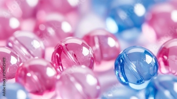 Obraz Colorful Transparent Marbles in Pink and Blue Spread Across Surface