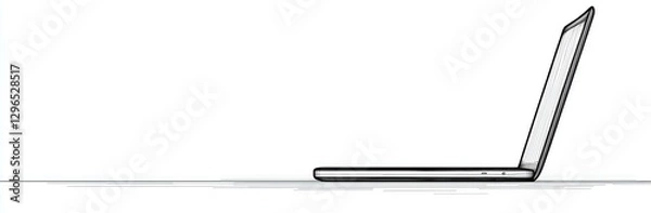 Fototapeta Minimalist black and white laptop illustration showcasing sleek design and modern technology, perfect for tech related content or digital art