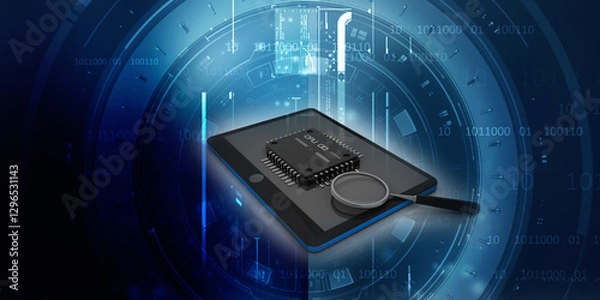 Fototapeta 3d rendering microchips with mobile phone
