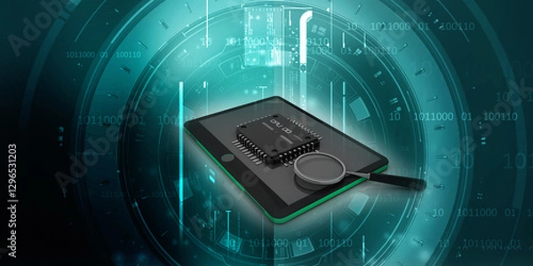 Fototapeta 3d rendering microchips with mobile phone
