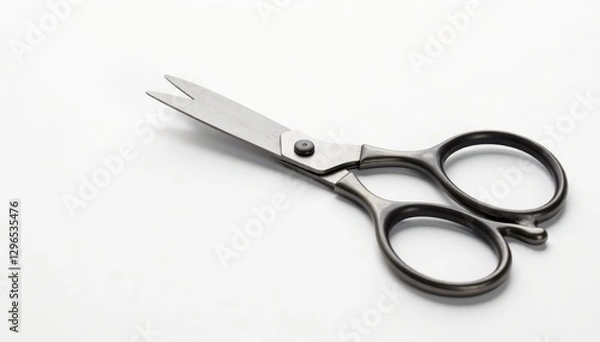 Fototapeta Sharp metal scissors, isolated on white background , simple, texture, cutting tool
