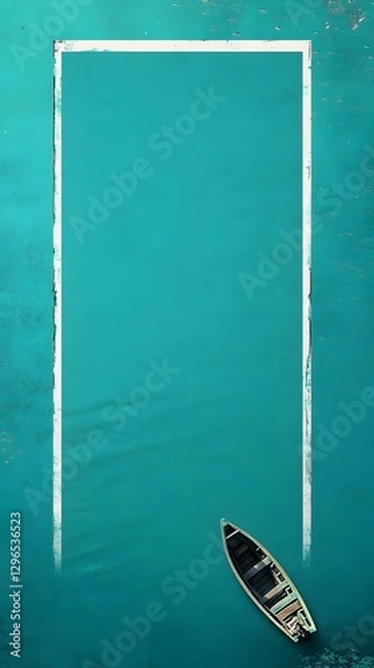 Fototapeta A small boat floating within the turquoise water rectangle