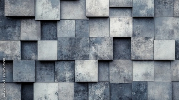 Obraz Gray and Blue Textured Wall with Square Concrete Patterns