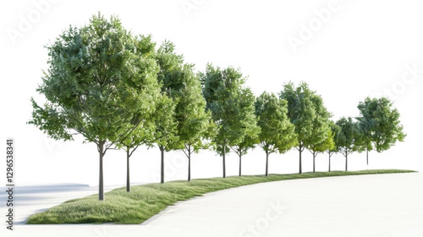 Fototapeta Row of green trees framing a winding path with transparent background