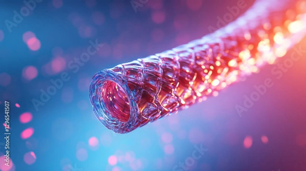 Obraz Artistic angle of a stent-like device or graft material, spotlighting innovation in modern vascular