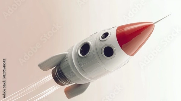 Fototapeta A sleek white and red rocket ascending against a soft background, representing the elegance and potential of modern space travel and human ingenuity in reaching the stars.