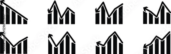 Obraz Growing graph set. Growths chart collection for business or website. Profit growing chart, daily routine chart, Progress diagram, kid growth chart, financial growth chart vector. Chart increase symbol