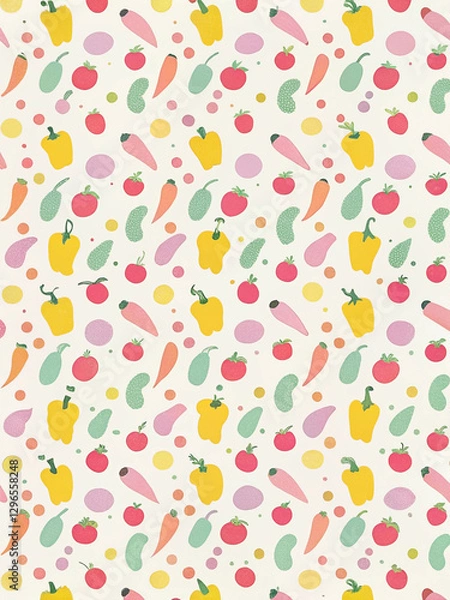 Fototapeta Seamless pattern of colorful vegetables tomatoes, peppers, carrots, beans.